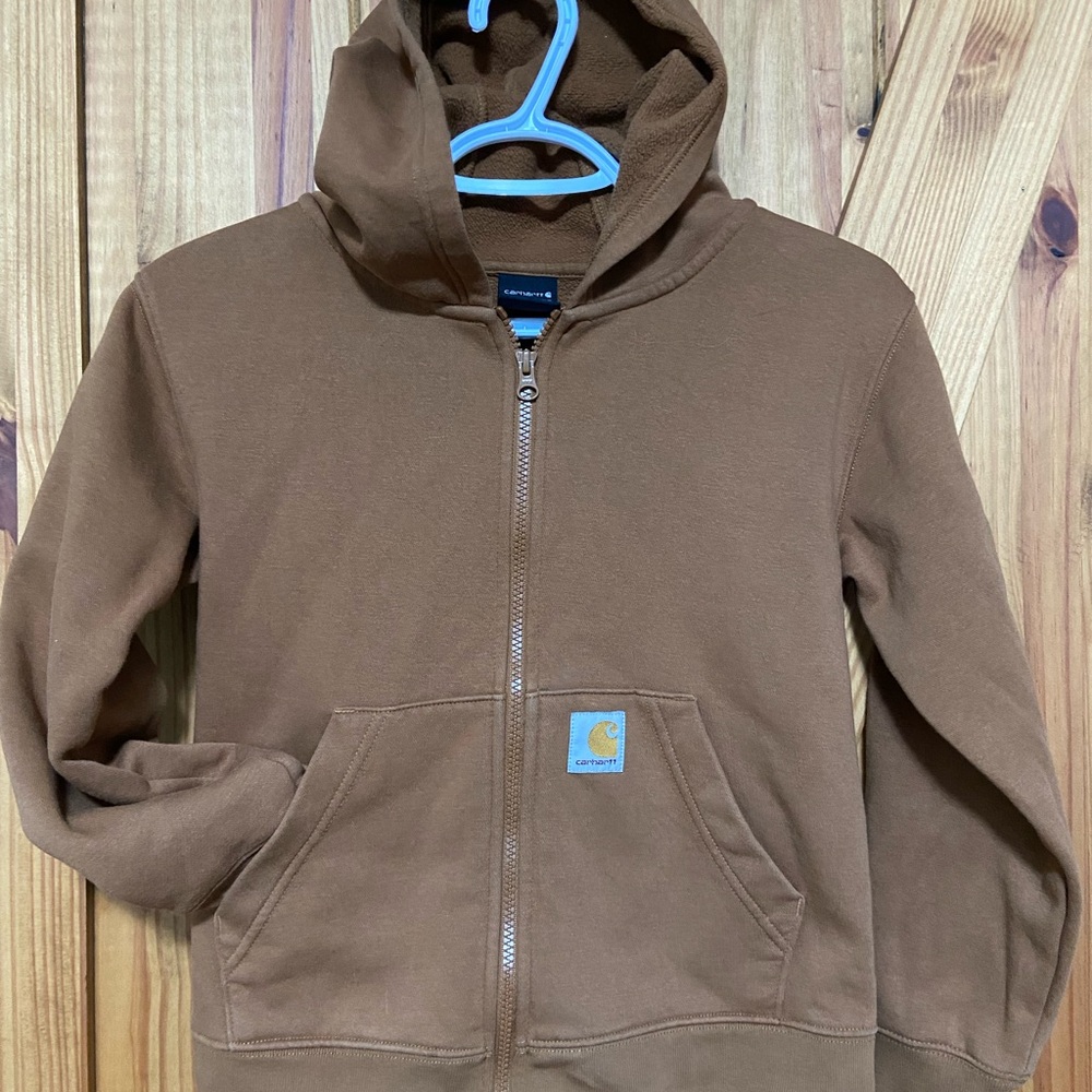 Carhartt Brown full Zip-Up Hooded Sweatshirt for Kids size 8-10 front pockets